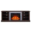 Large TV Desk Storage Rack with Faux Stacked Stone Surround,Media Console Table with Large Storage Cabinet
