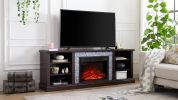 Large TV Desk Storage Rack with Faux Stacked Stone Surround,Media Console Table with Large Storage Cabinet