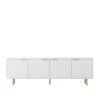 White Modern TV Stand Fluted 68" with Power Outlet, Entertainment Center with Storage Doors, TV Console Media Cabinet, for 55+ Inch TV, Living Room