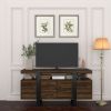 Modern TV Stand with Storage Cabinets for 75-Inch TV, Wood TV Entertainment Center TV Media Console Table with Metal Leg for Living Room, Brown
