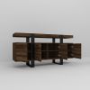 Modern TV Stand with Storage Cabinets for 75-Inch TV, Wood TV Entertainment Center TV Media Console Table with Metal Leg for Living Room, Brown