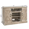 Farmhouse Classic Media TV Stand Antique Entertainment Console with 18" Fireplace Insert for TV up to 50" with Open and Closed Storage Space