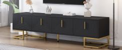 ON-TREND Modern TV Stand with Metal Legs and Gold Handles for TVs Up to 80'', Media Console Table with Cabinets and Adjustable Shelves