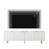 White Modern TV Stand Fluted 68" with Power Outlet, Entertainment Center with Storage Doors, TV Console Media Cabinet, for 55+ Inch TV, Living Room