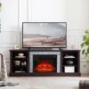 Large TV Desk Storage Rack with Faux Stacked Stone Surround,Media Console Table with Large Storage Cabinet