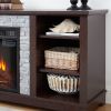 Large TV Desk Storage Rack with Faux Stacked Stone Surround,Media Console Table with Large Storage Cabinet
