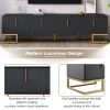 ON-TREND Modern TV Stand with Metal Legs and Gold Handles for TVs Up to 80'', Media Console Table with Cabinets and Adjustable Shelves