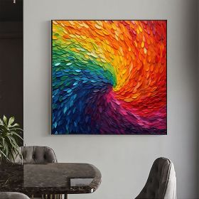 Handmade Oil Painting Original Colorful Oil Painting on Canvas Large Wall Art Abstract Textured Art Custom Rainbow Feather Painting Living room Wall D (style: 01, size: 80x80cm)