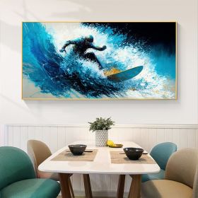 Hand Painted Oil Painting Original Surf Sports Oil Painting On Canvas Large Wall Art Abstract Surf Wall Art Blue Ocean Wave Painting Custom Painting H (style: 01, size: 50x100cm)