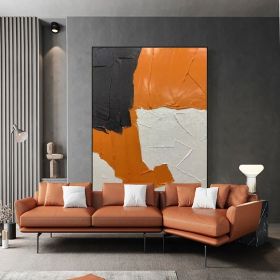Orange modern abstract painting art black grey acrylic canvas painting handmade color split joint oil painting large living room wall art (style: 01, size: 50x70cm)
