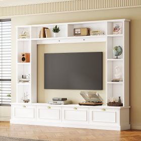 ON-TREND Large Wall Unit Entertainment Center with Bookshelves for TVs Up to 78'', Modern TV Console with Cabinets and Open Shelves (Color: as Pic)