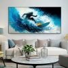 Hand Painted Oil Painting Original Surf Sports Oil Painting On Canvas Large Wall Art Abstract Surf Wall Art Blue Ocean Wave Painting Custom Painting H