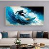 Hand Painted Oil Painting Original Surf Sports Oil Painting On Canvas Large Wall Art Abstract Surf Wall Art Blue Ocean Wave Painting Custom Painting H